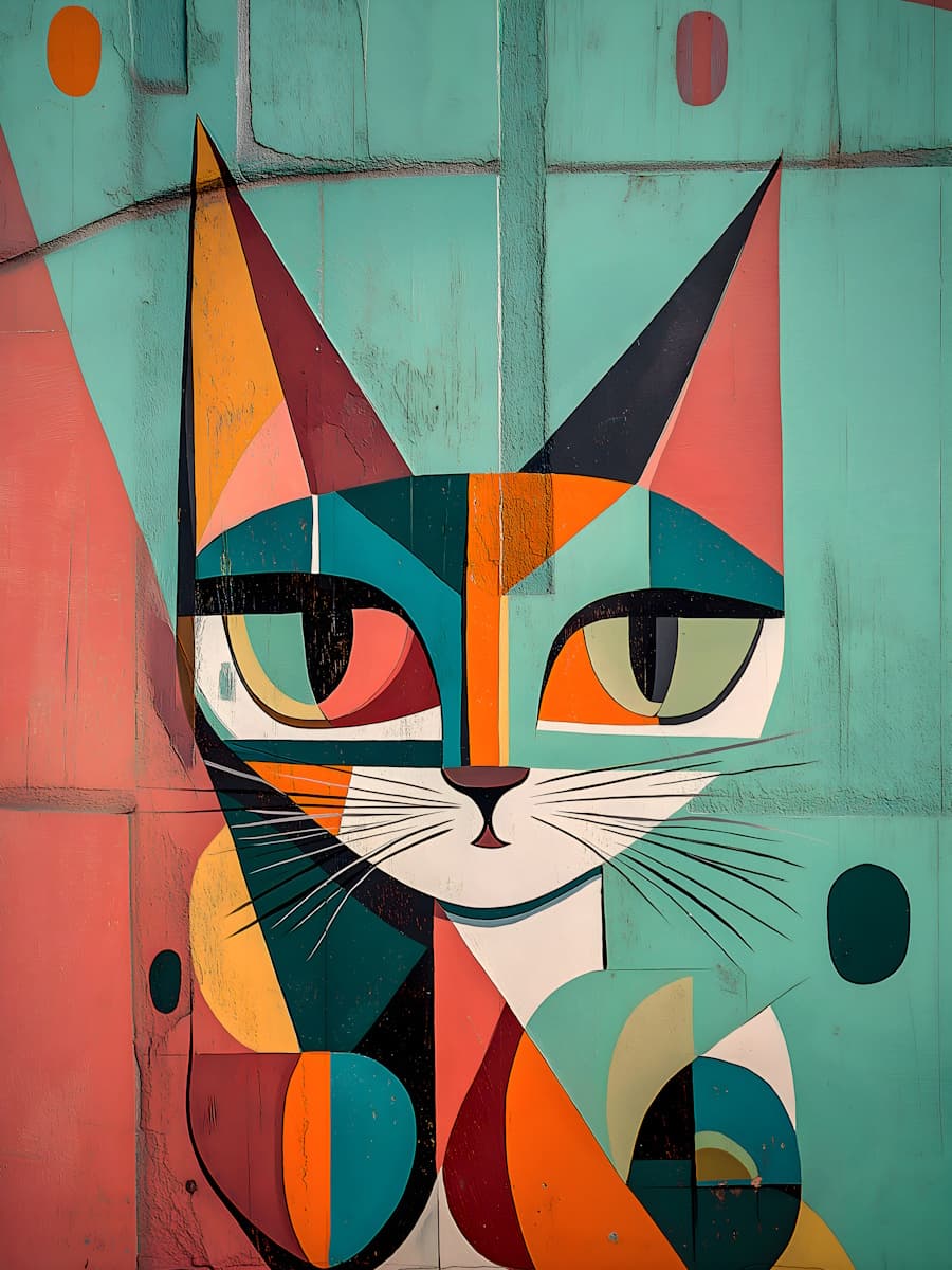 Cubist Cat in Turquoise