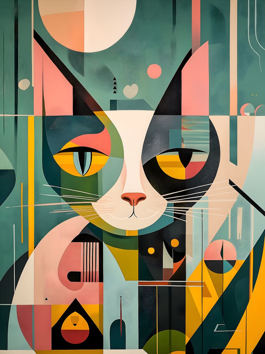Geometric Feline in Pastel Harmony
